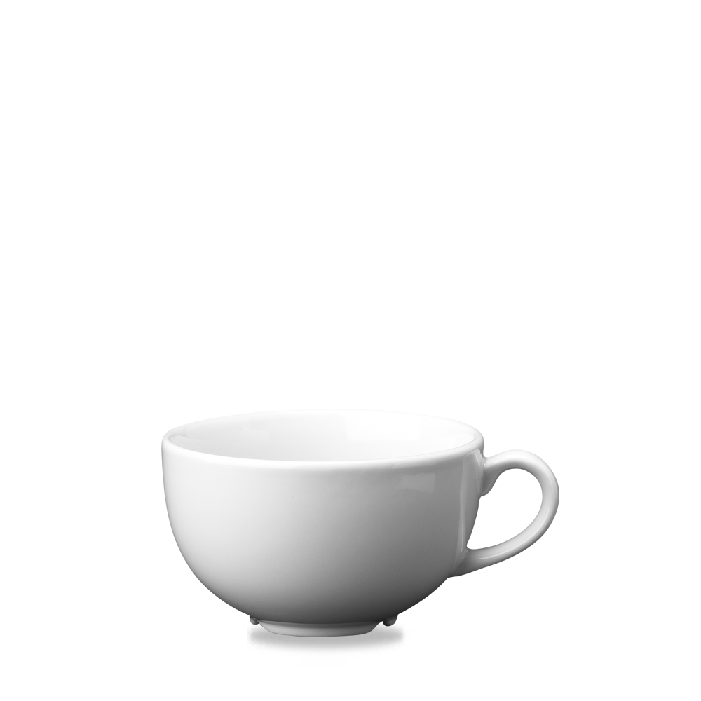 Weiße Tasse auf weißem Hintergrund.