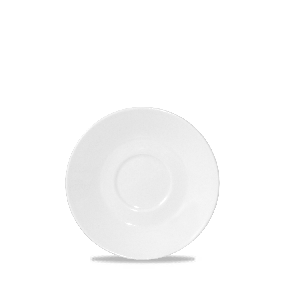Weiße Untertasse auf weißem Hintergrund.