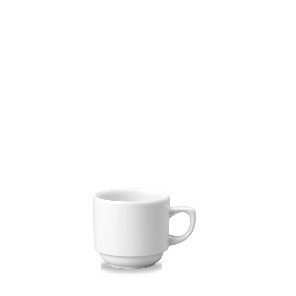 Weiße Tasse auf weißem Hintergrund.