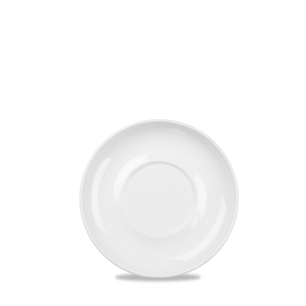 Weiße Untertasse auf weißem Hintergrund.