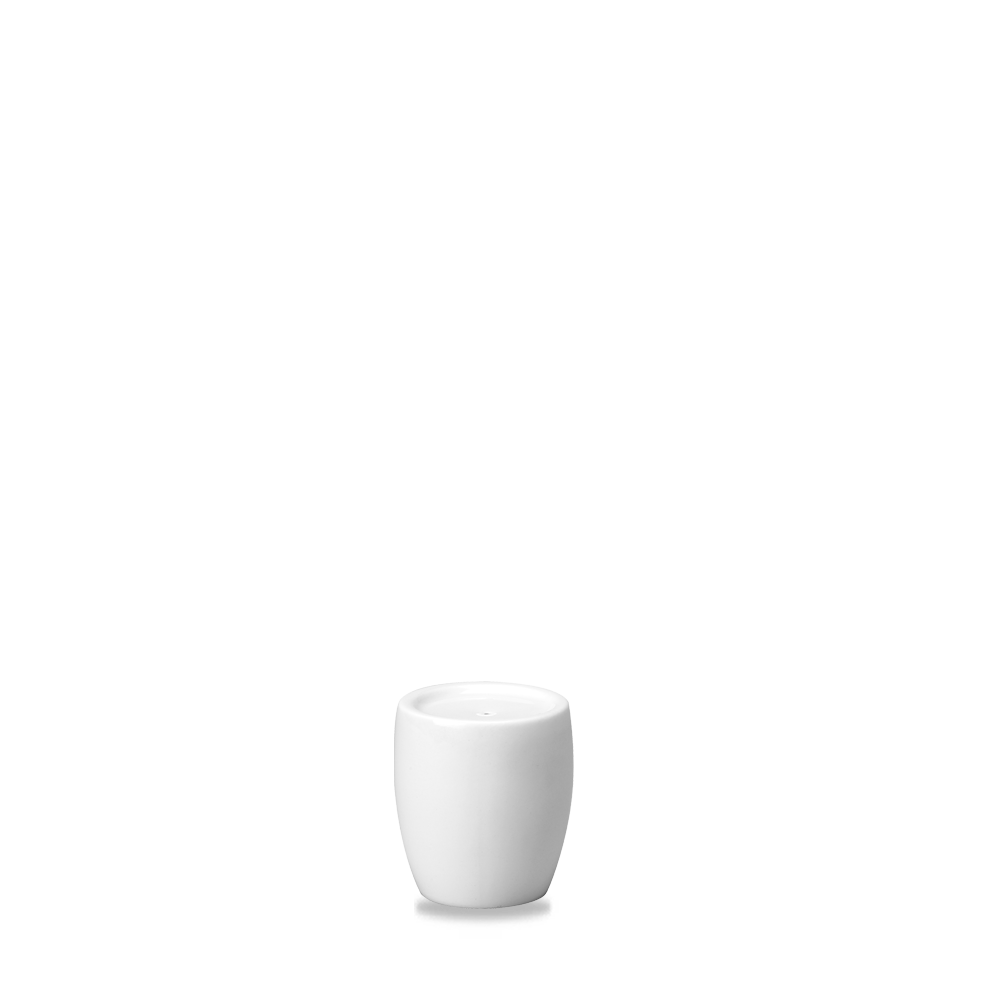 Weißer, runder Kerzenhalter, minimalistisch.