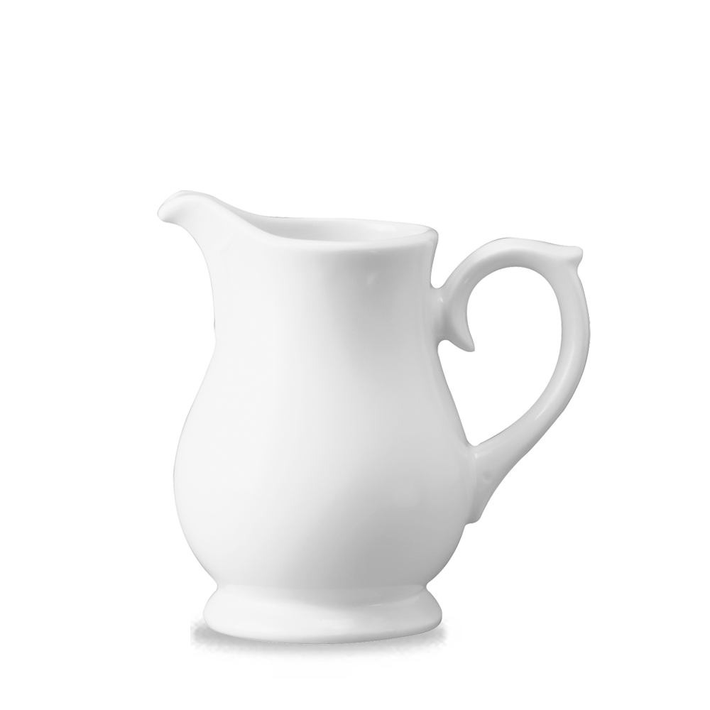 Weiße Porzellan-Milchkanne mit Henkel.
