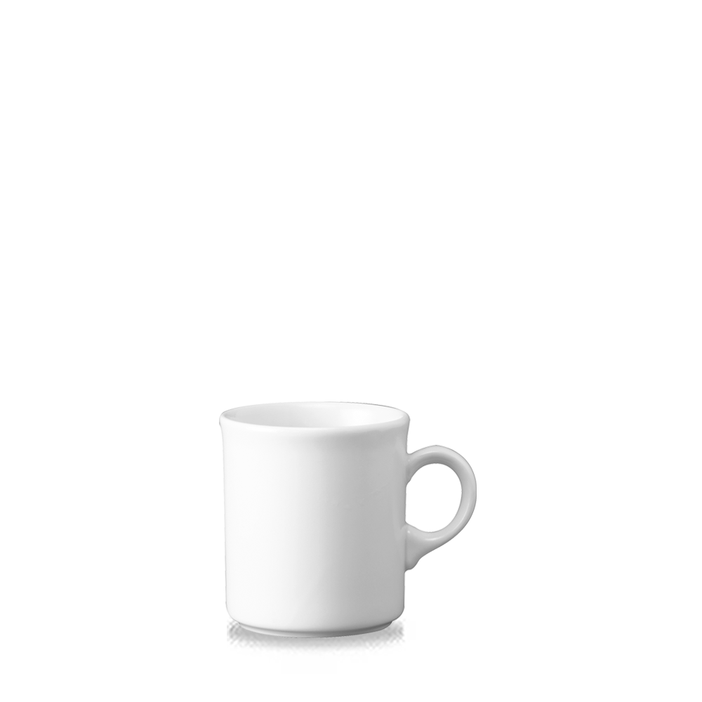 Weiße Tasse auf weißem Hintergrund.