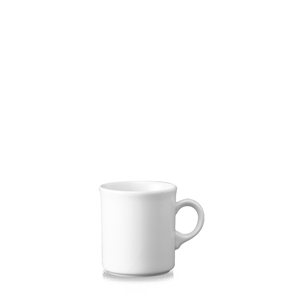 Weiße Tasse auf weißem Hintergrund.