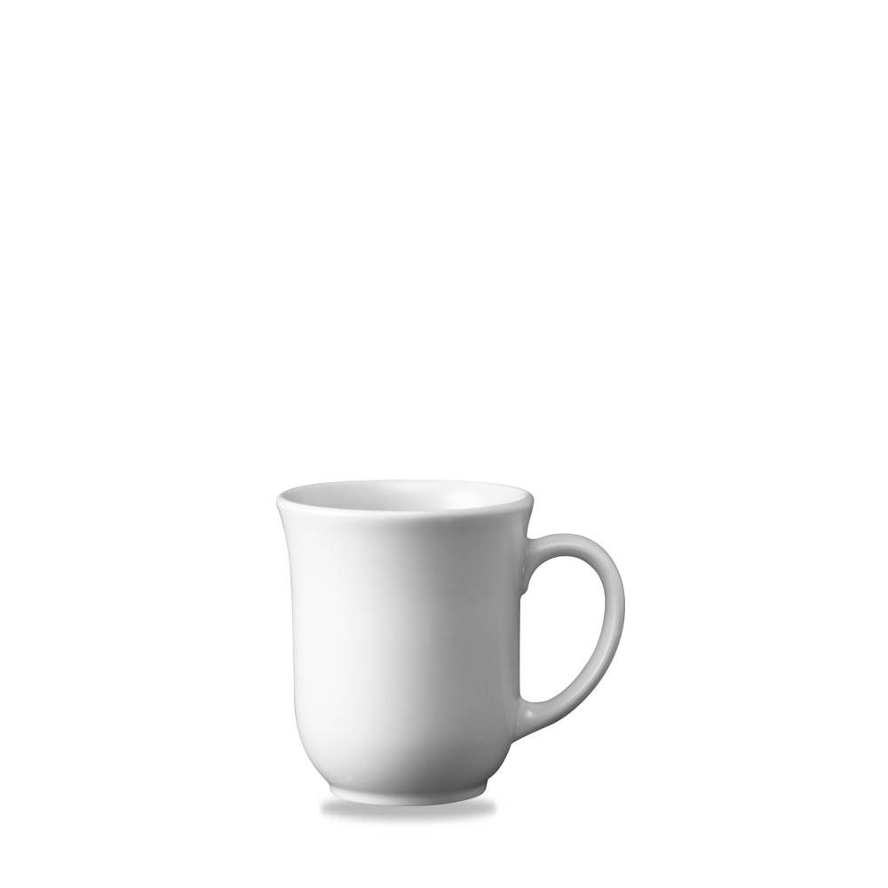 Weiße Tasse auf weißem Hintergrund.