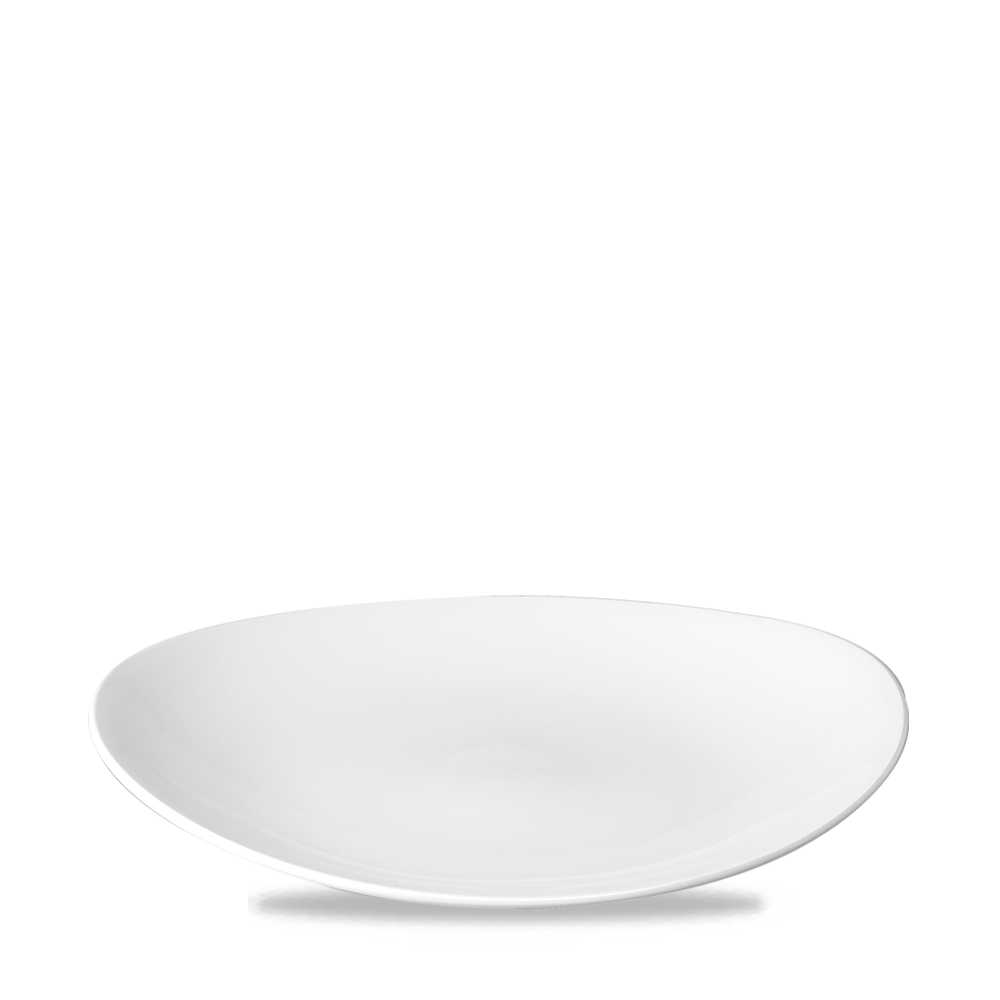 Weißer, flacher Teller, minimalistisch.