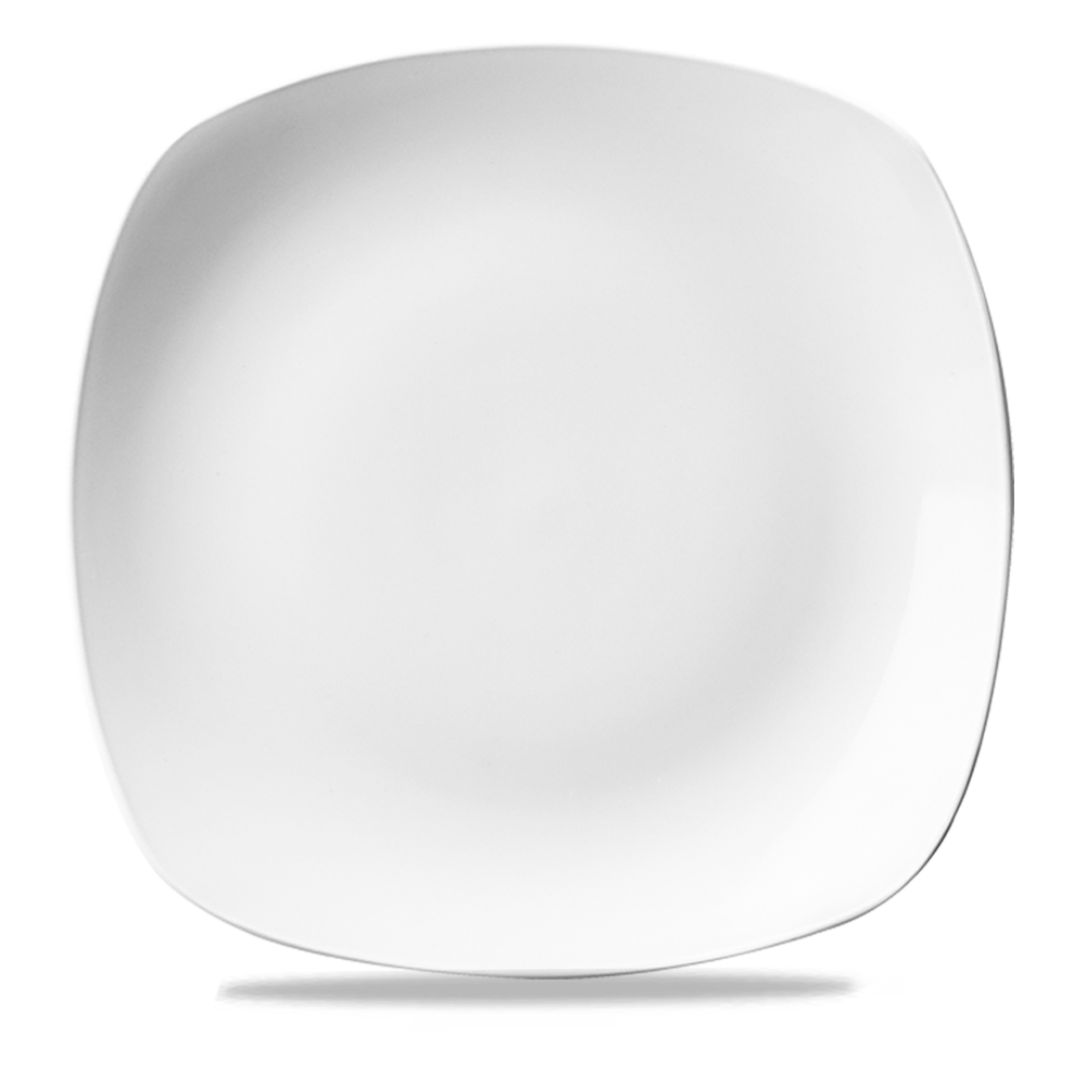 Weißer quadratischer Teller oben.