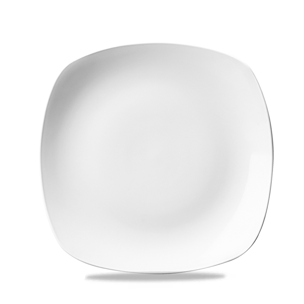 Weißer, quadratischer Teller.
