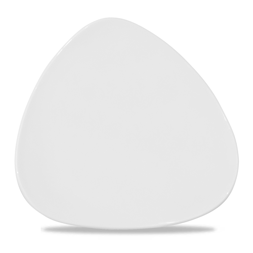 Weiße, dreieckige Porzellanplatte.