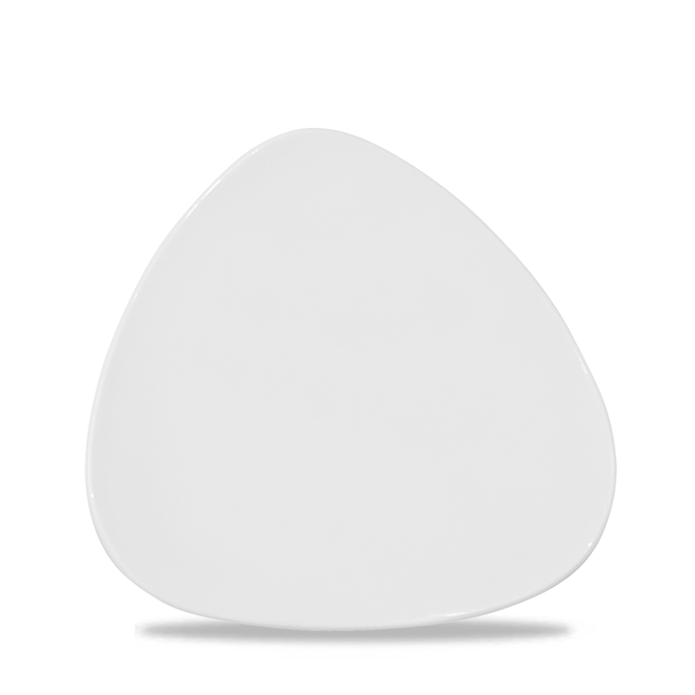Weiße, dreieckige Porzellanplatte.