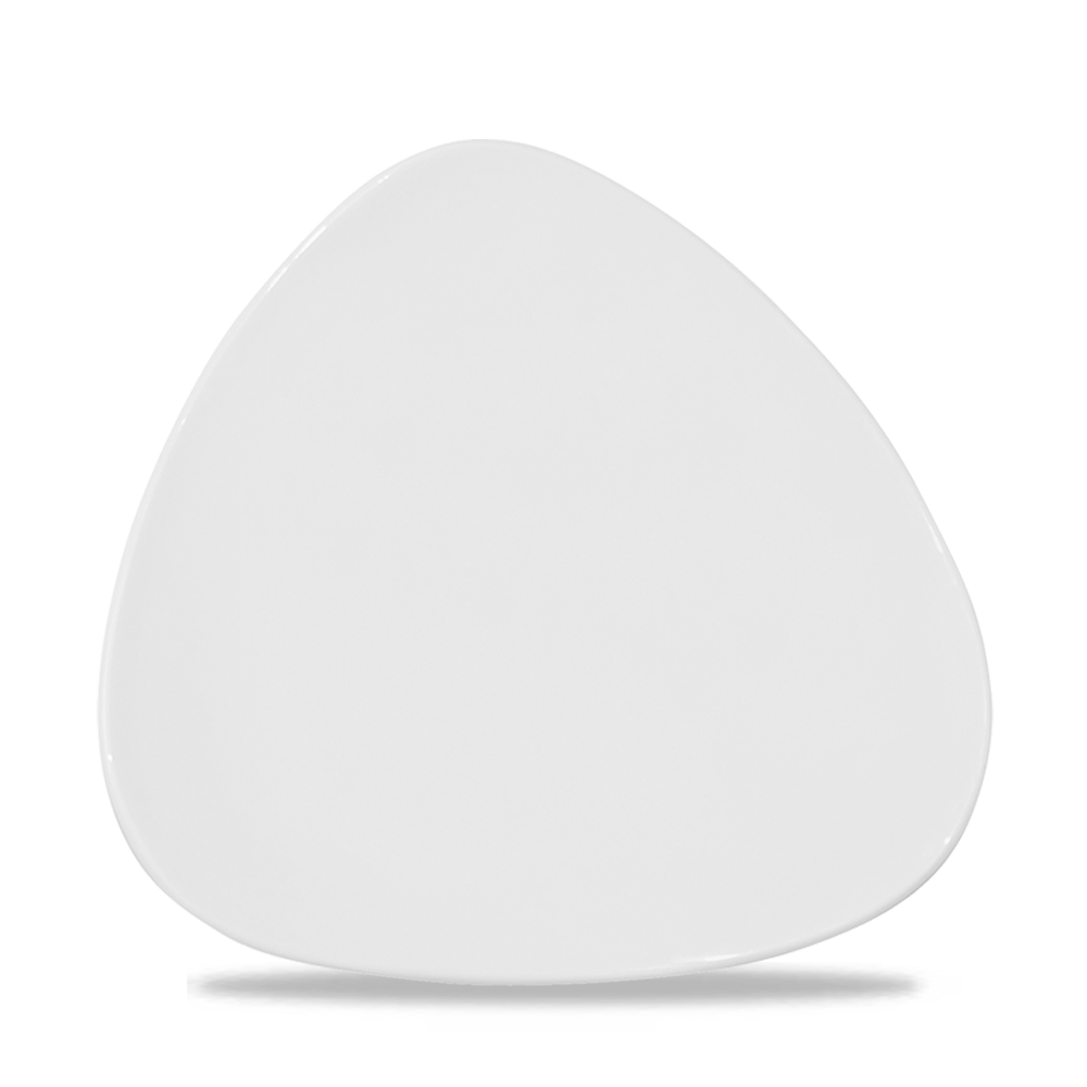Weiße, dreieckige Porzellanplatte.