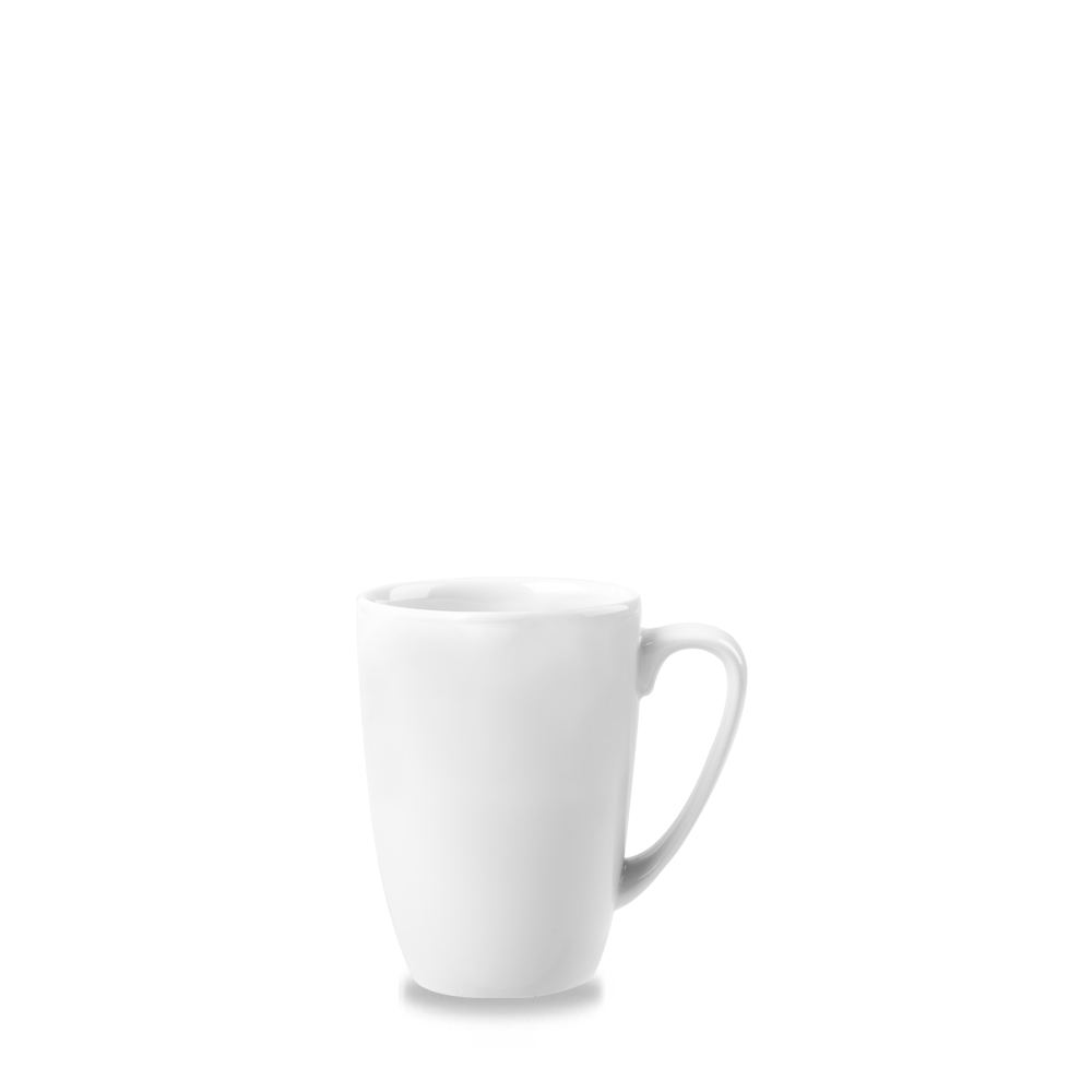 Weiße Tasse auf weißem Hintergrund.