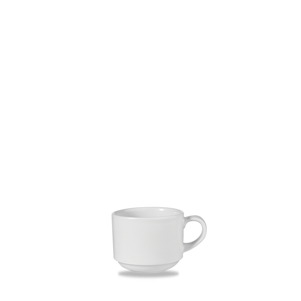 Weiße Tasse auf weißem Hintergrund.