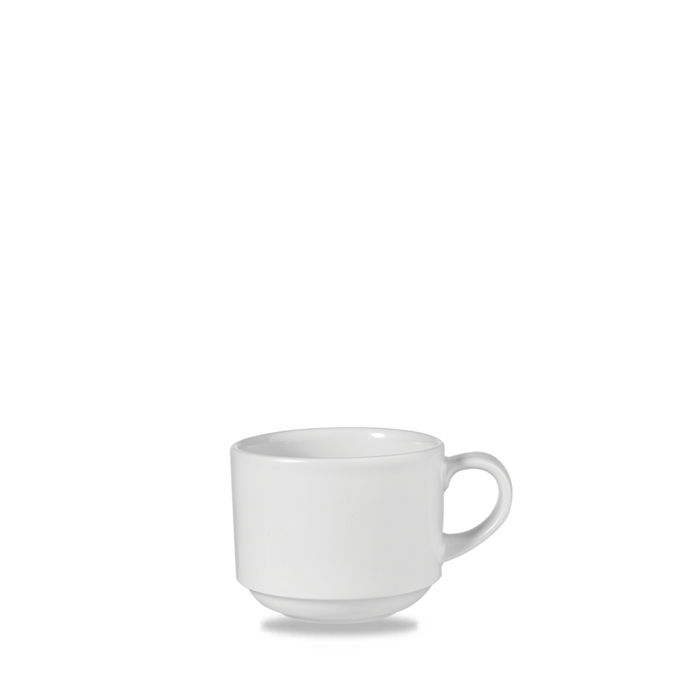 Weiße Tasse auf weißem Hintergrund.
