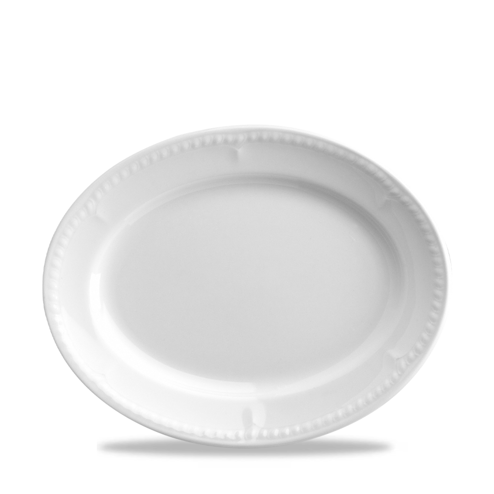 Weißer, ovaler Porzellanteller.