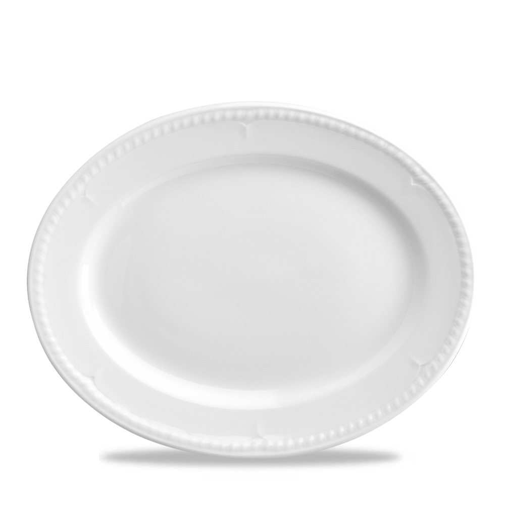 Weißer, ovaler Porzellanteller.