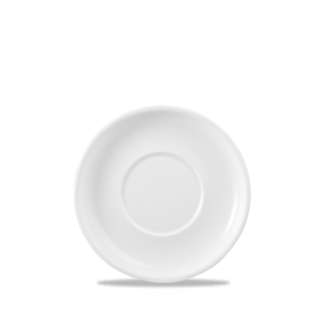 Weiße Untertasse auf weißem Hintergrund.