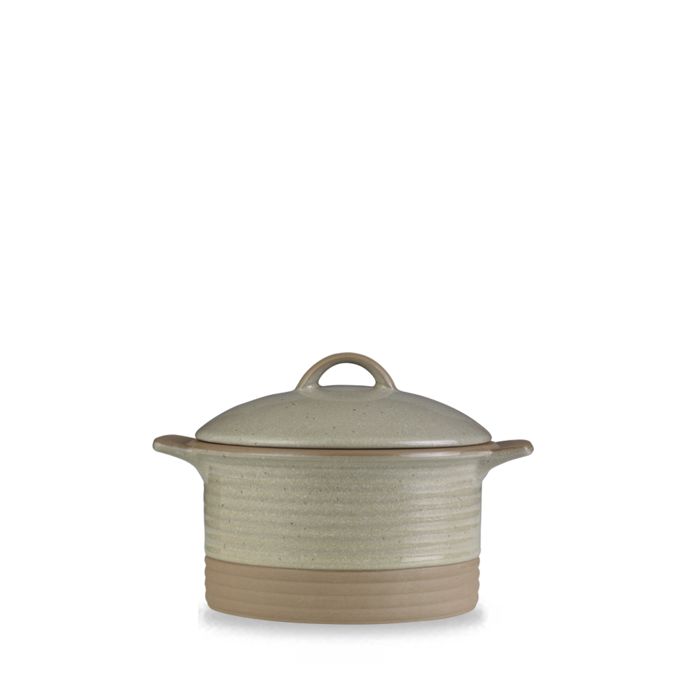Keramiktopf mit Deckel, beige.