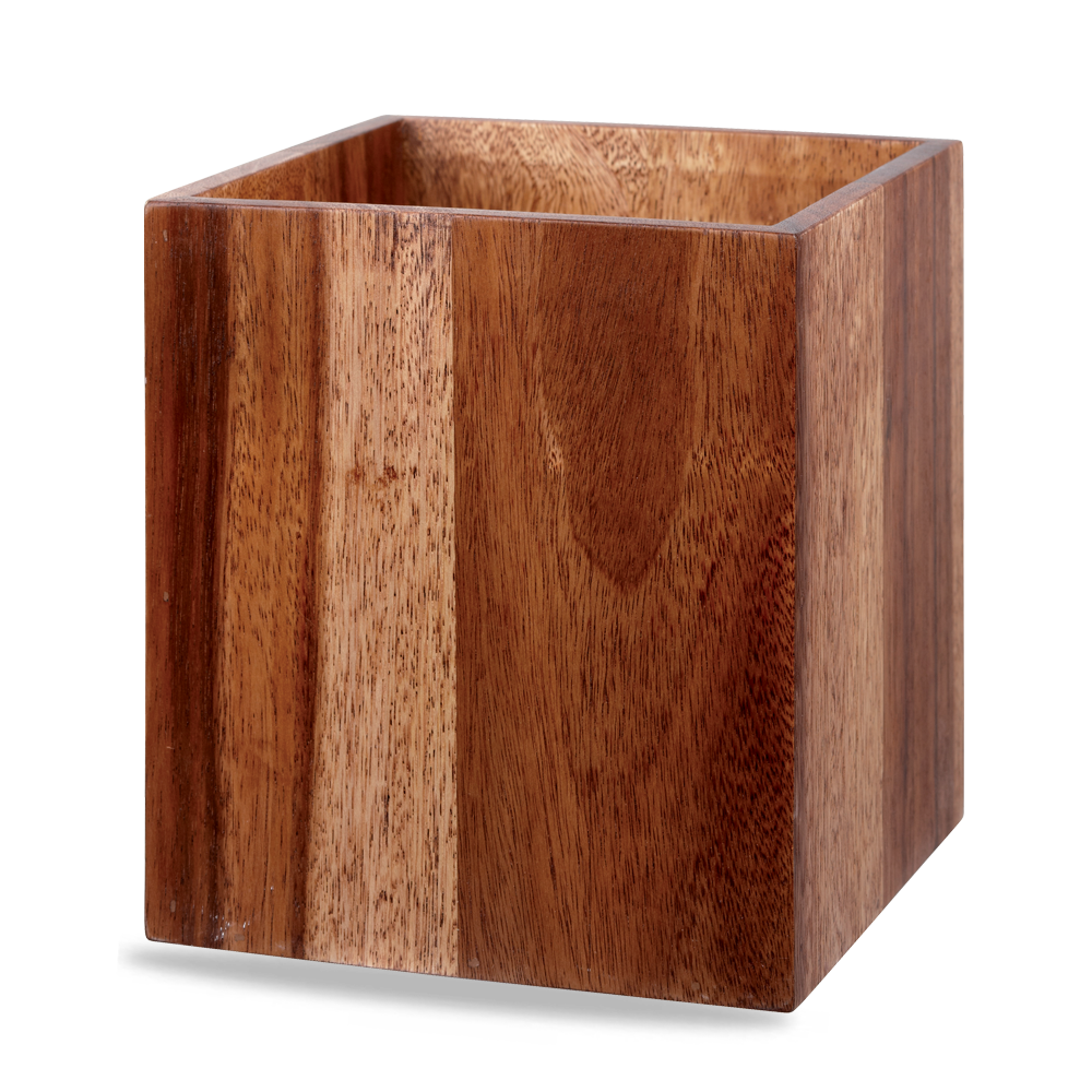 Holzbehälter aus dunklem Holz.