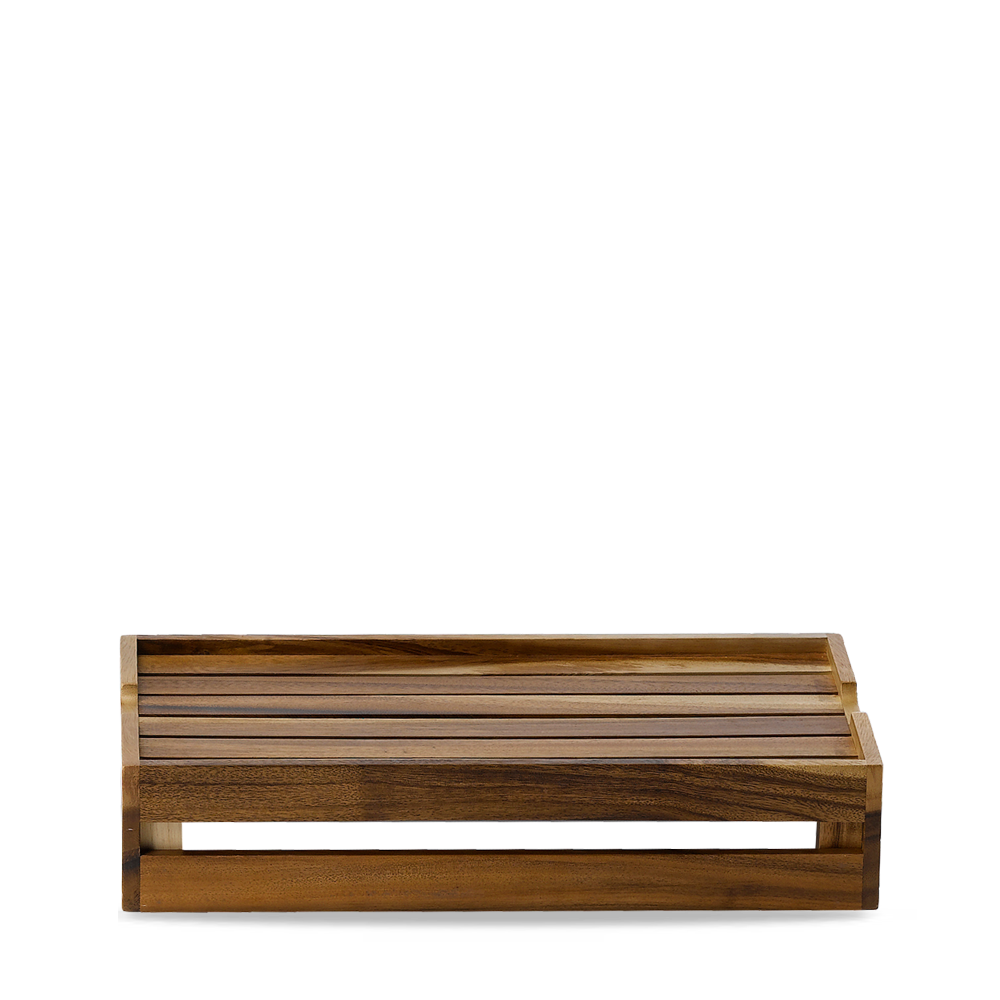 Holztablett mit Schlitzen.