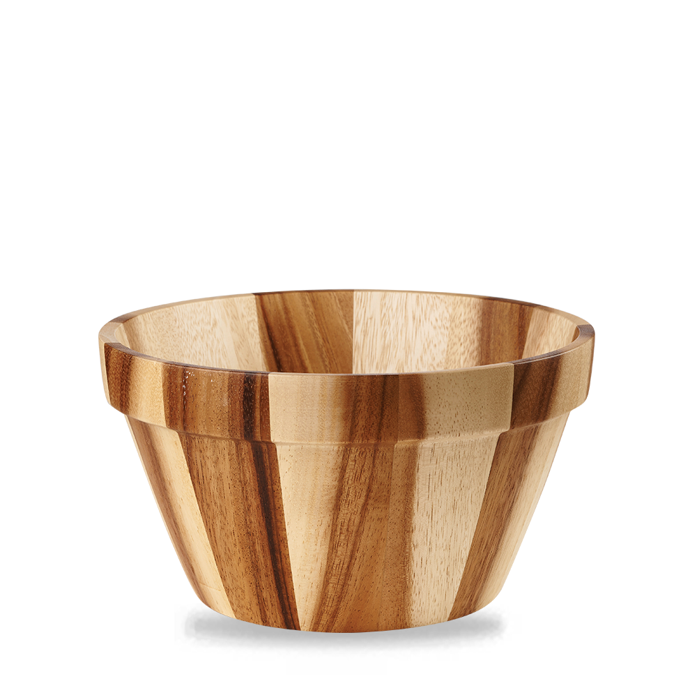 Holzschale mit Streifenmuster.