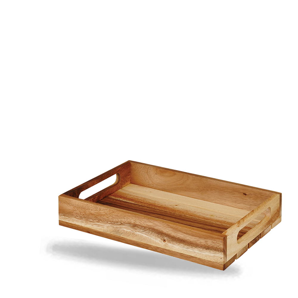 Holztablett mit Griffen.