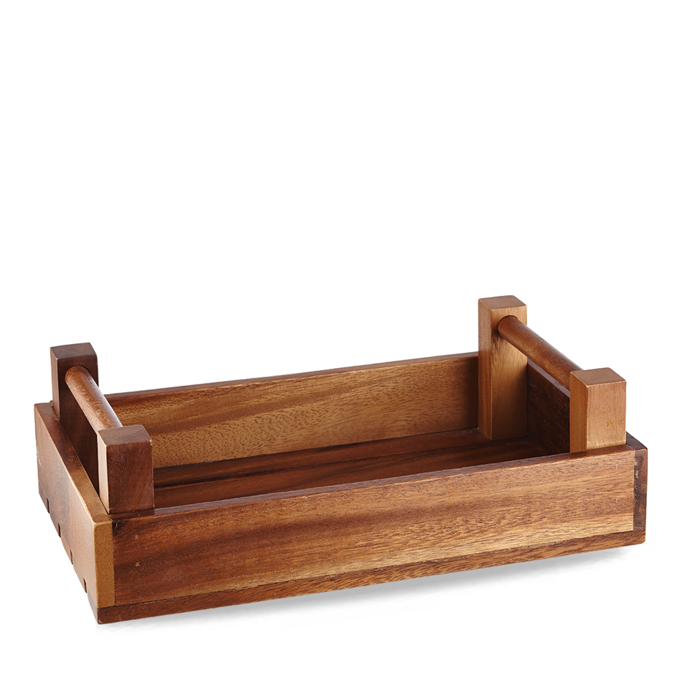 Holztablett mit Griffen.
