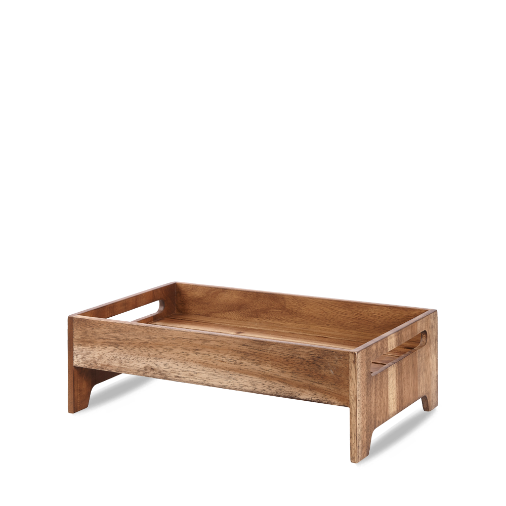 Holztablett mit Griffen.