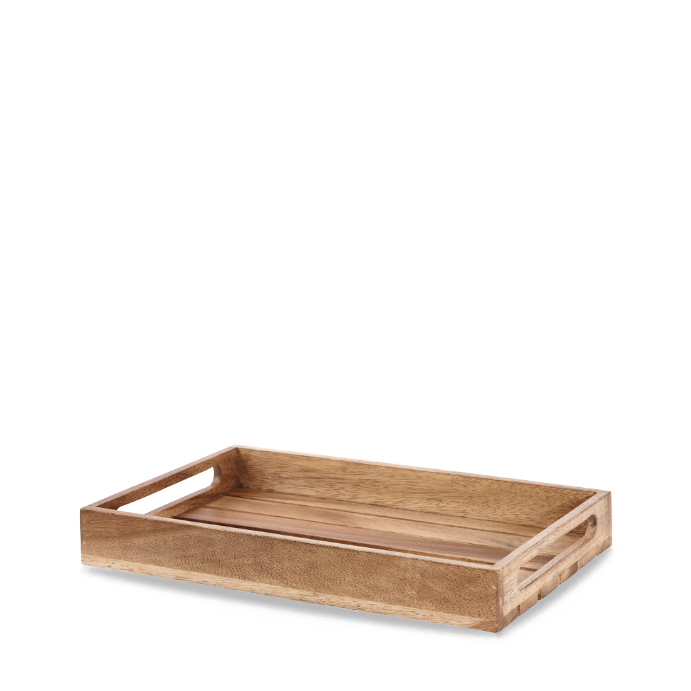 Holztablett mit Griffen.