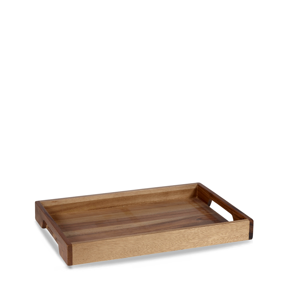 Holztablett mit Griffen.