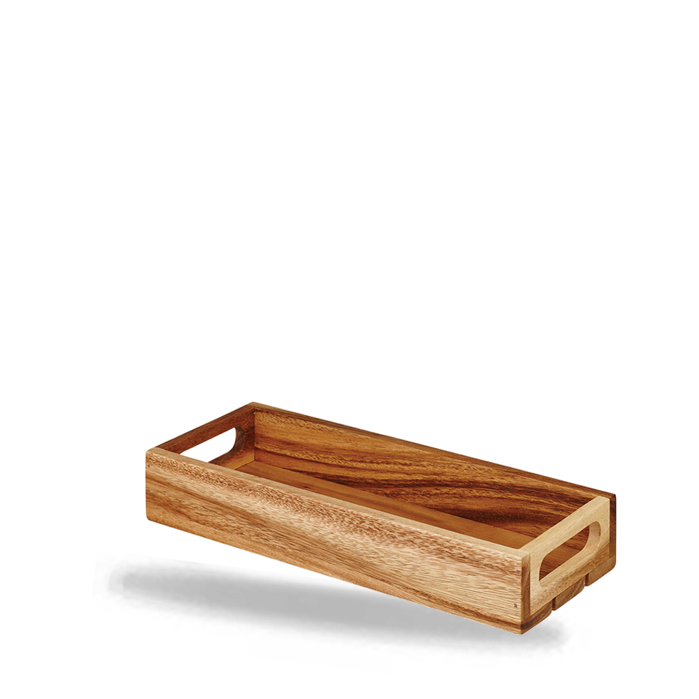 Holztablett mit Griffen.