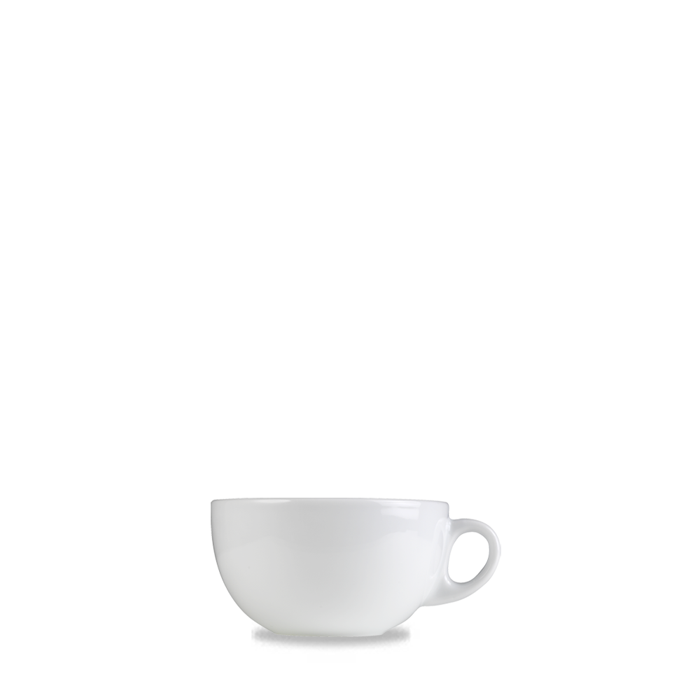 Weiße Tasse auf weißem Hintergrund.