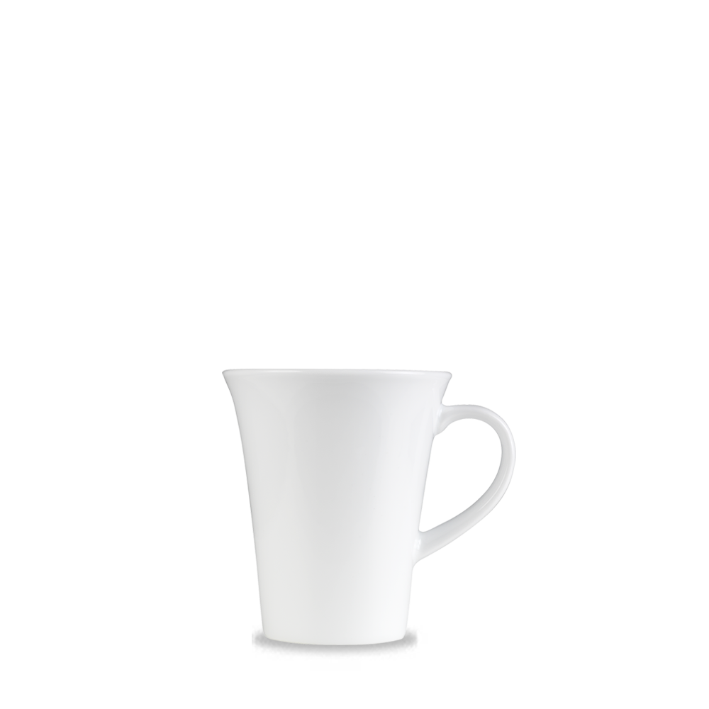 Weiße Tasse auf weißem Hintergrund.
