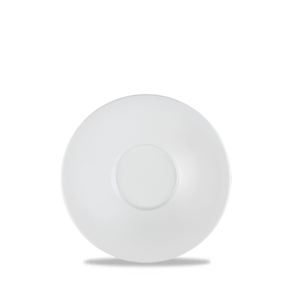 Weißer Porzellanteller, schlichtes Design.