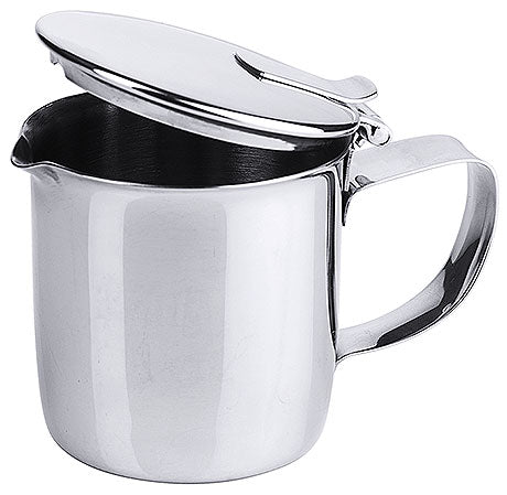 Edelstahl-Milchkännchen mit Deckel.