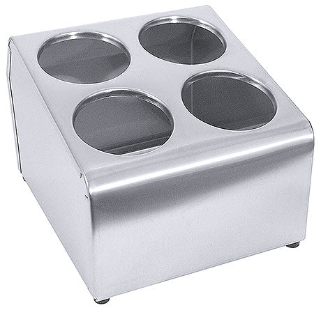 Edelstahl-Behälter mit vier Öffnungen.