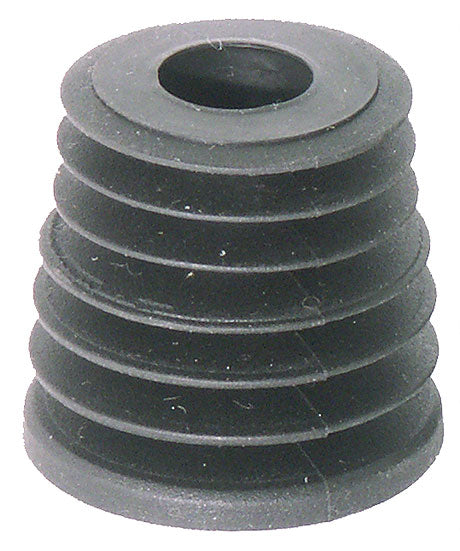 Schwarzer Gummipuffer, geriffelt, konisch.