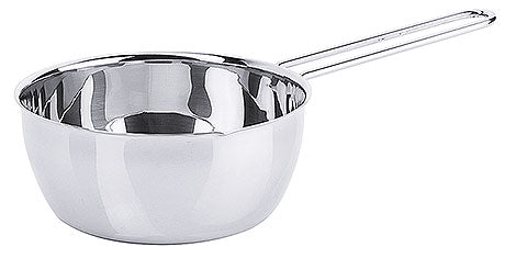 Silberner Stieltopf aus Edelstahl.