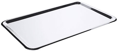Rechteckiges Tablett mit rutschfestem Rand.