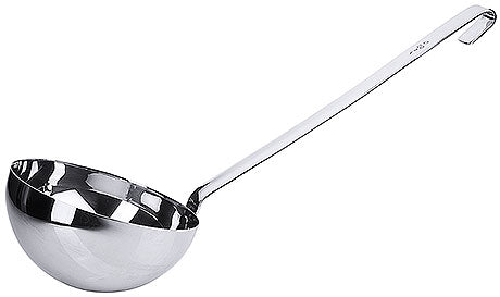 Silberne Suppenkelle mit Haken.