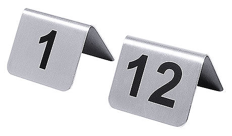 Tischnummern aus Edelstahl, 1 und 12.