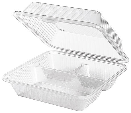 Transparente Kunststoff-Lebensmittelbox mit Deckel.