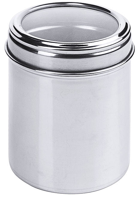 Edelstahlbehälter mit Deckel.