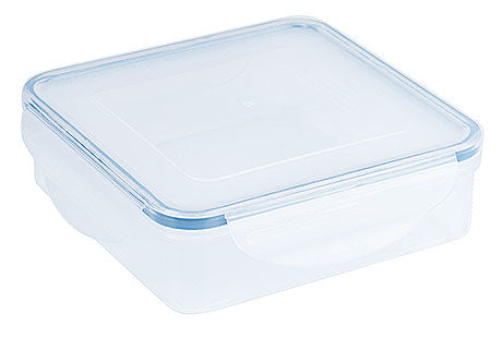 Transparente Kunststoff-Lebensmittelbox mit Deckel.