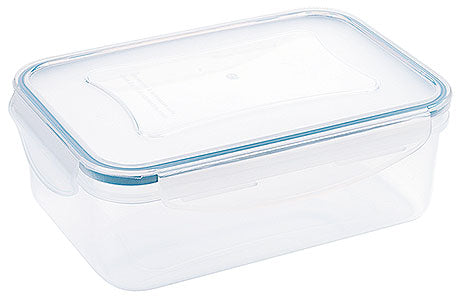 Transparente Kunststoff-Aufbewahrungsbox mit Deckel.