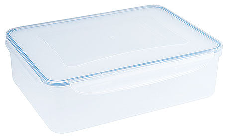 Transparente Kunststoff-Aufbewahrungsbox mit Deckel.