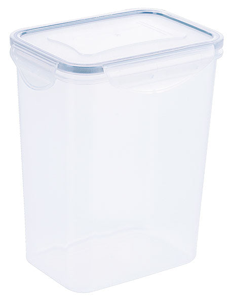 Transparente Kunststoff-Aufbewahrungsbox mit Deckel.
