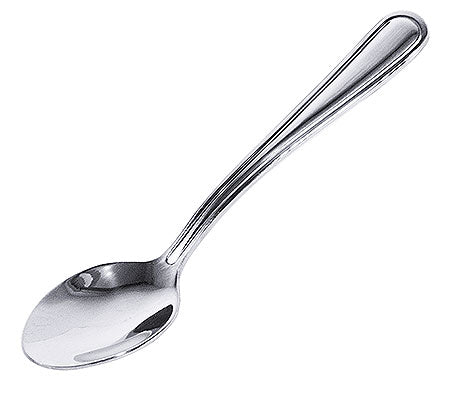 Silberner Löffel auf weißem Hintergrund.