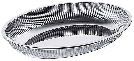 Ovale, geriffelte Edelstahl-Schale.