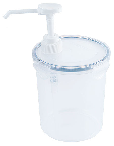Transparenter Spenderbehälter mit Pumpe.